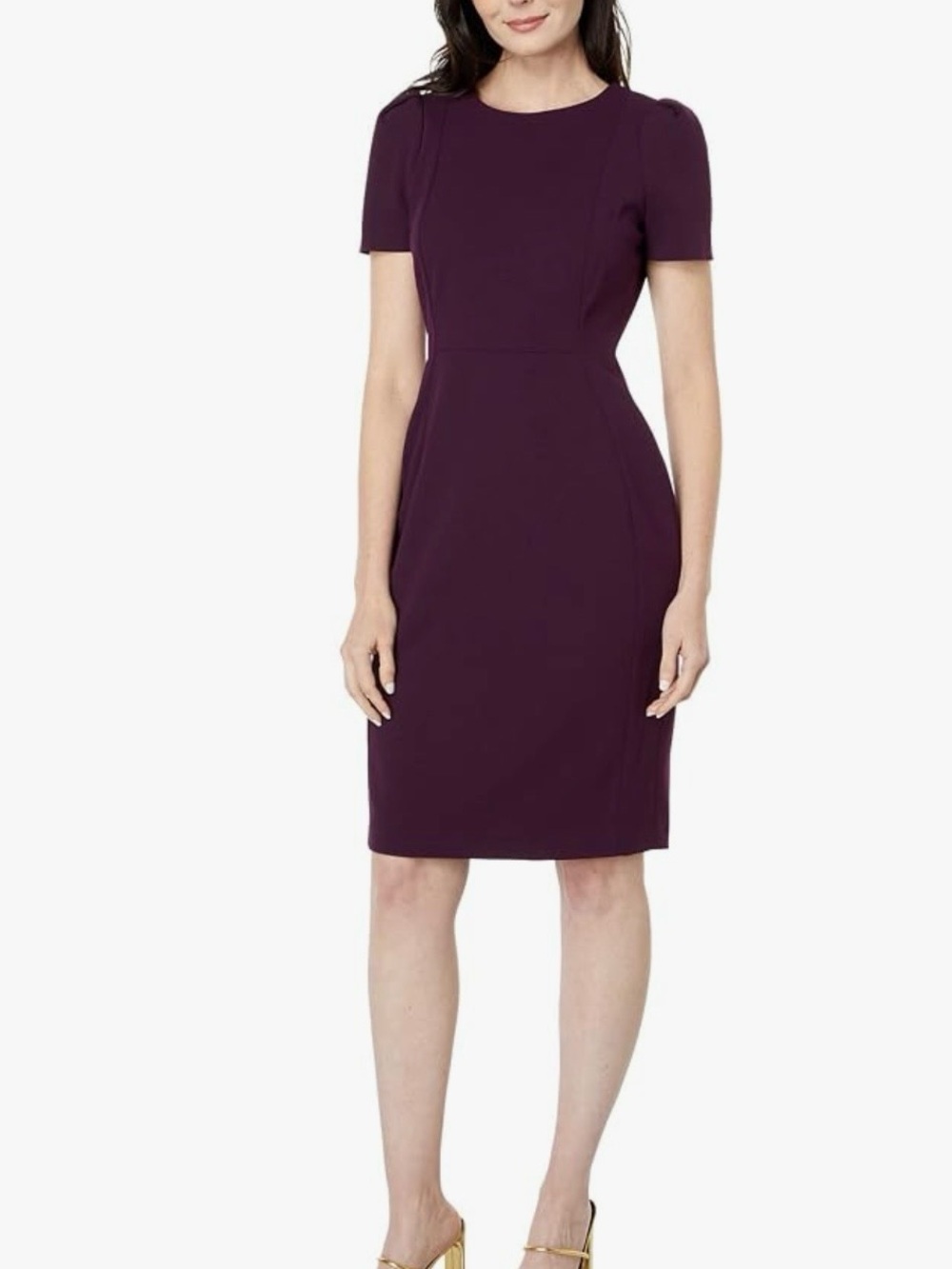 Calvin‎ Klein Plum Short-Sleeve Sheath Midi Dress